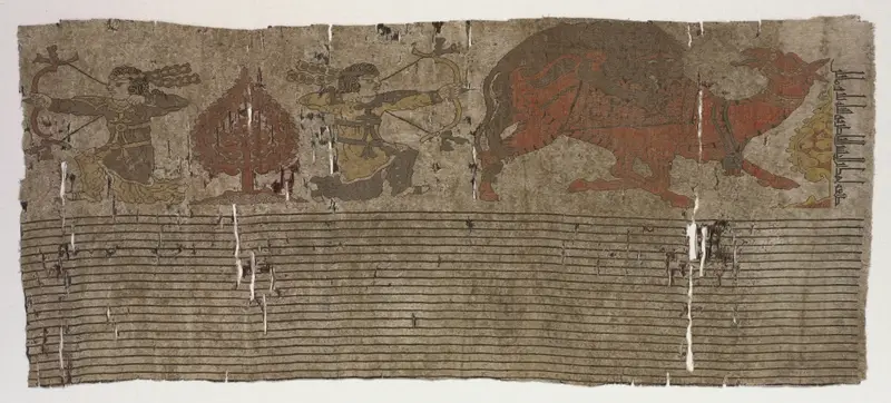 Panel with Hunters and Camel and Inscription — تصویر رکورد موزهٔ هنر کلیولند (دسترسی آزاد)
