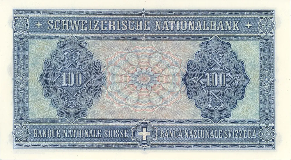 پشت اسکناس 100 francs فرانک سوئیس