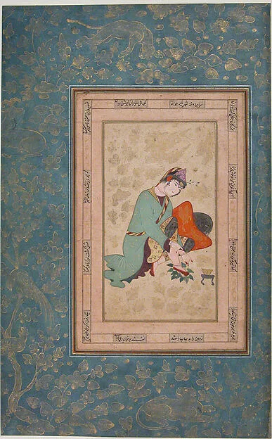زنی در حال حنا بستن — نمای تکمیلی ثبتشده در رکورد موزه