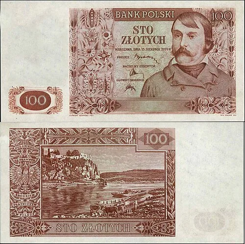 روی اسکناس — 100zloty لهستان