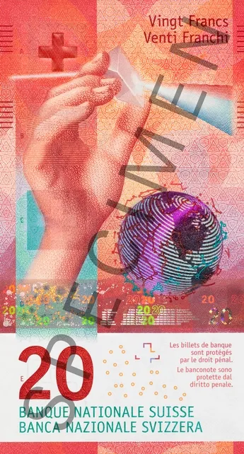 روی اسکناس 20 francs فرانک سوئیس