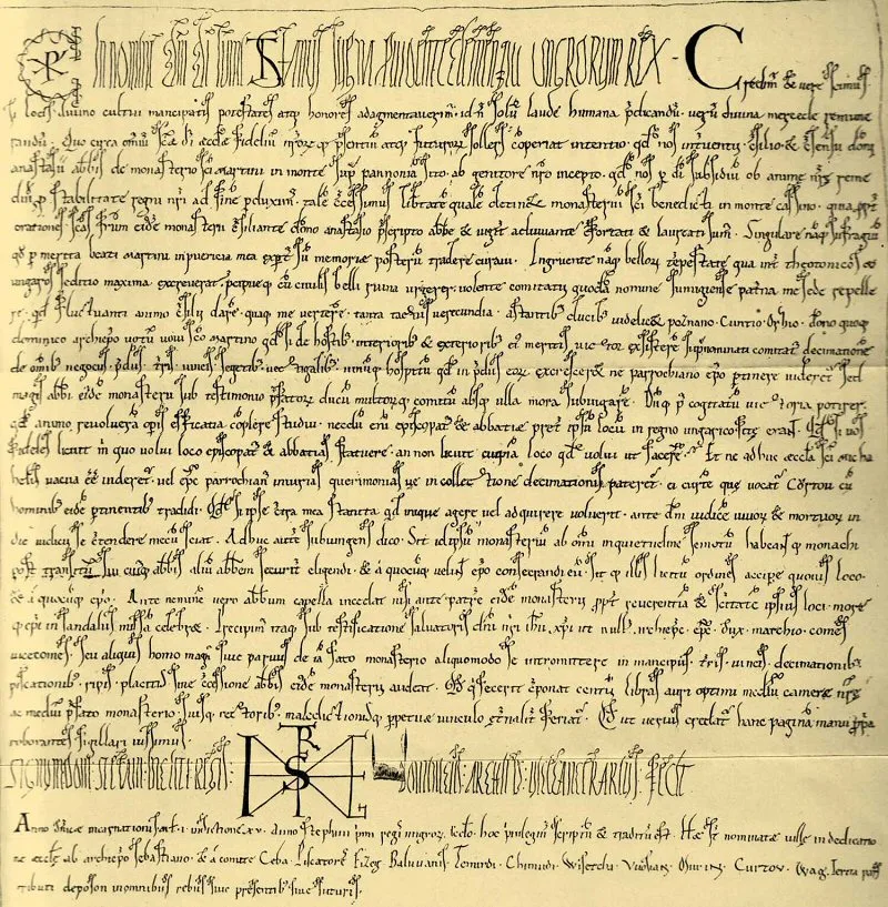 Establishing charter of the Archabbey of Pannonhalma — تصویر رکورد ویکیداده