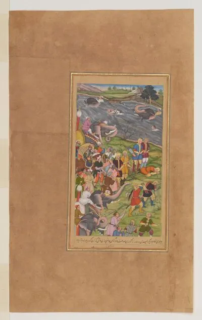 Akbar's army at the Ganges, from the History of Akbar (Akbarnama), by Abu’l-Fazl — تصویر رکورد یوروپیانا