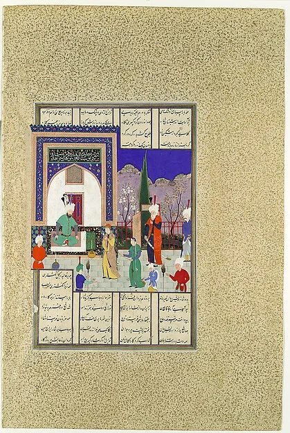 "Nushirvan Greets the Khaqan's Daughter", Folio 633v from the Shahnama (Book of Kings) of Shah Tahmasp — تصویر رکورد موزهٔ متروپولیتن (دسترسی آزاد)