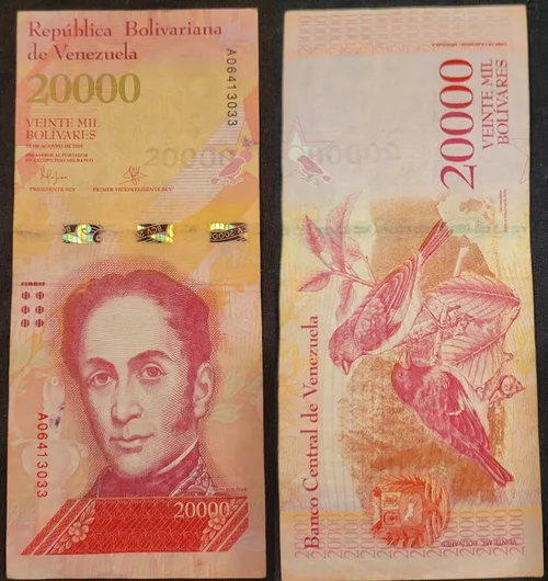 روی اسکناس — 20000 Bolivares ونزوئلا