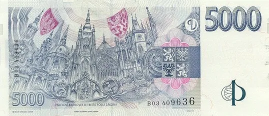 پشت اسکناس 5000 Kč کرون چک