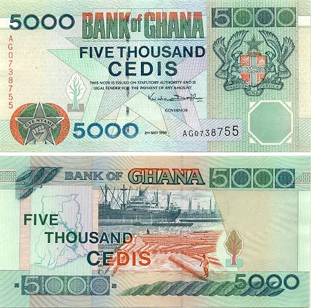 روی اسکناس — 5000 cedis غنا