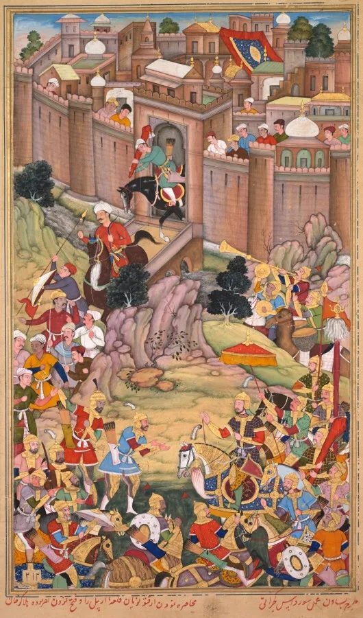 The siege of Arbela in the era of Hulagu Khan, page from a Chingiz-nama (Book of Chingiz Khan) of the Jami al-tavarikh (Compendium of Chronicles) of Rashid al-Din (Persian,1247–1318) — تصویر رکورد موزهٔ هنر کلیولند (دسترسی آزاد)