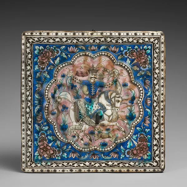 Square Tile Depicting a Horseman Killing a Dragon — تصویر رکورد موزهٔ متروپولیتن (دسترسی آزاد)