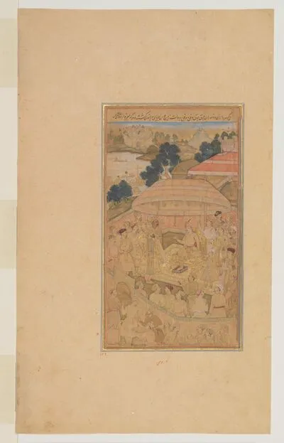 Akbar receiving his army officers at the encampment by the Ganges, from the History of Akbar (Akbarnama), by Abu’l-Fazl — تصویر رکورد یوروپیانا