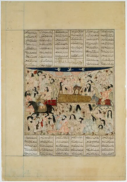 «سوگواری بر جنازهٔ اسفندیار»، برگی از شاهنامه — نمای تکمیلی ثبت‌شده در رکورد موزه