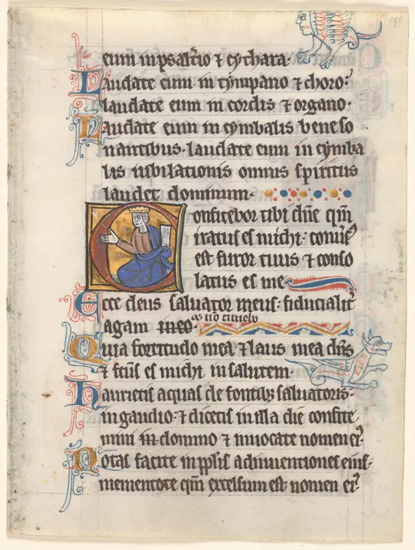 Leaf from a Psalter: Initial C: David Seated with a Book (1 of 2 Excised Leaves) — تصویر رکورد موزهٔ هنر کلیولند (دسترسی آزاد)