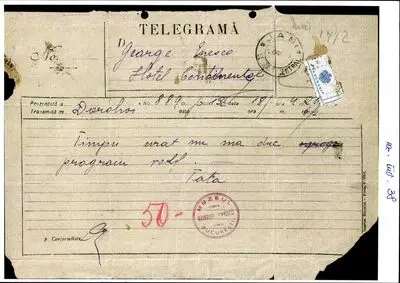 Telegramă trimisă de Costache Enescu fiului său George Enescu — تصویر رکورد یوروپیانا