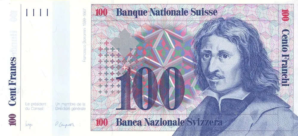 روی اسکناس 100 francs فرانک سوئیس