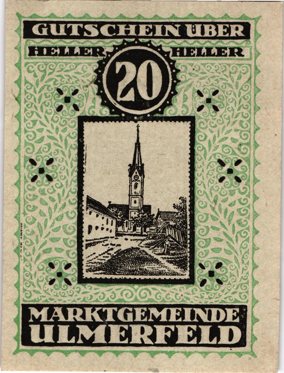 20 Heller, Notgeldschein der Marktgemeinde Ulmerfeld, Niederösterreich — تصویر رکورد یوروپیانا