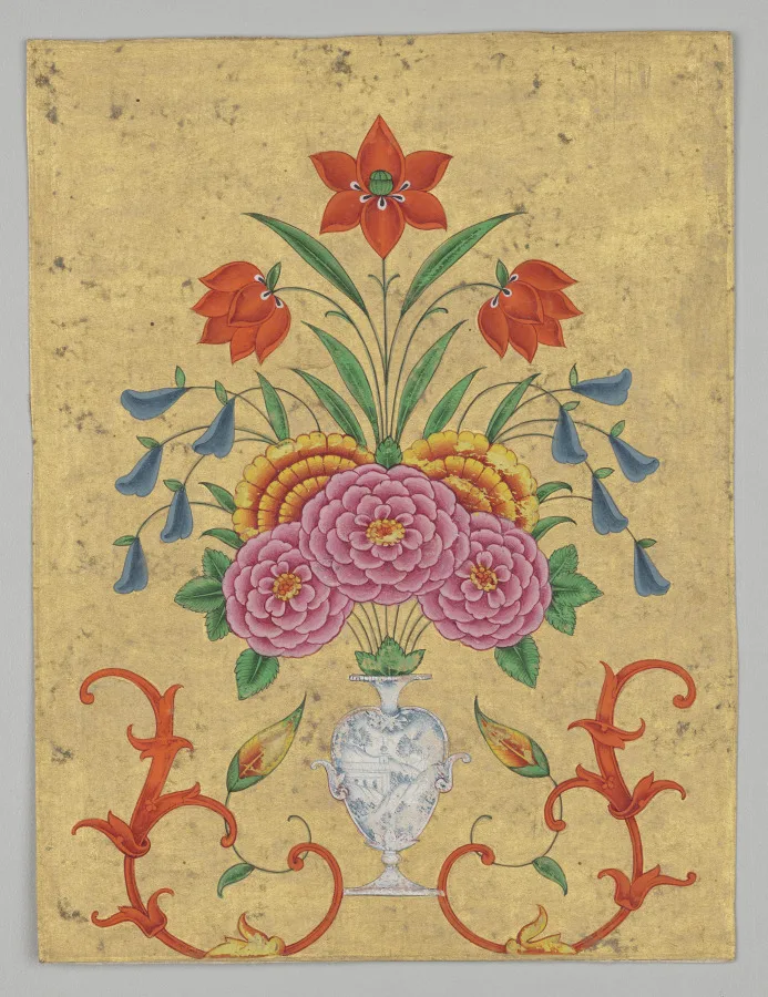 Vase with flower arrangement and scrollwork — تصویر رکورد موزهٔ هنر کلیولند (دسترسی آزاد)