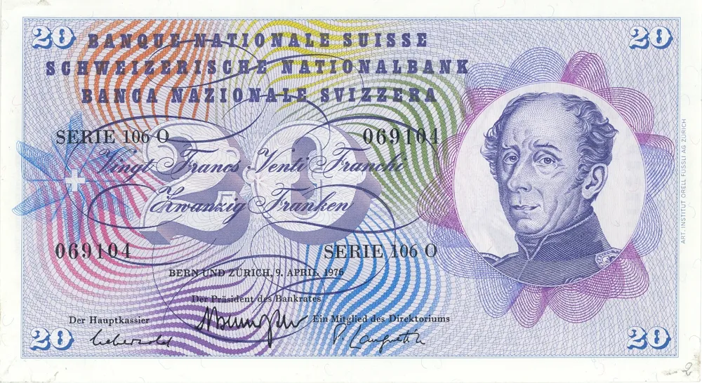 روی اسکناس 20 francs فرانک سوئیس