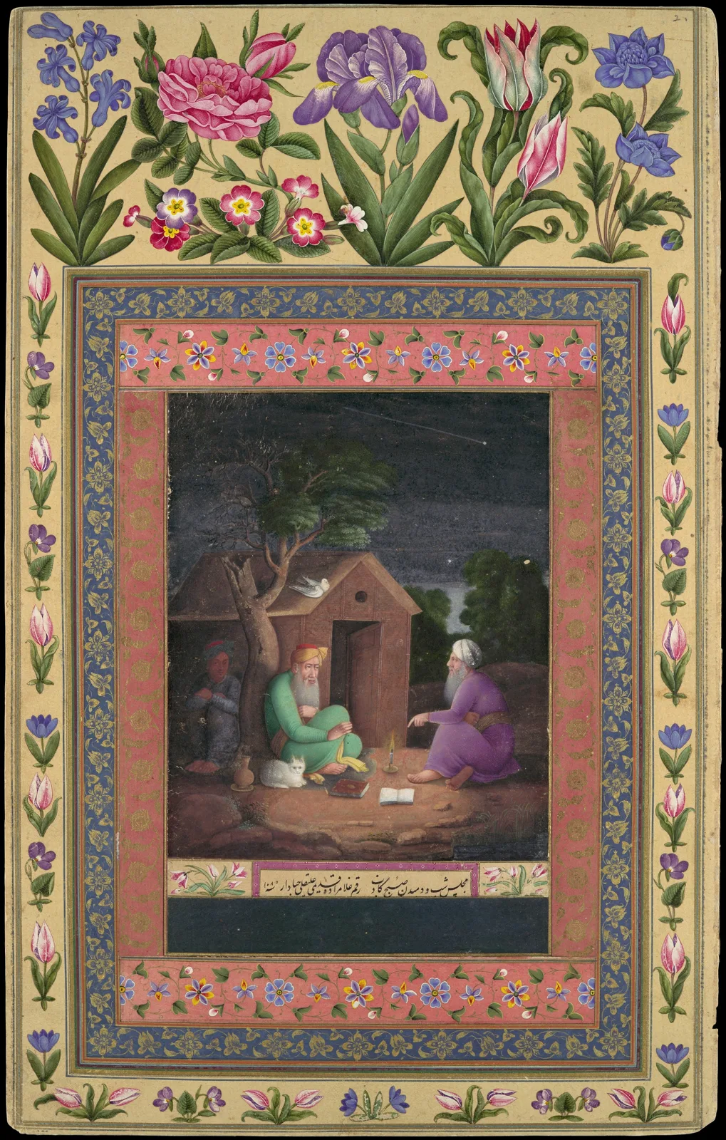 "Two Old Men in Discussion Outside a Hut", Folio from the Davis Album — تصویر رکورد موزهٔ متروپولیتن (دسترسی آزاد)