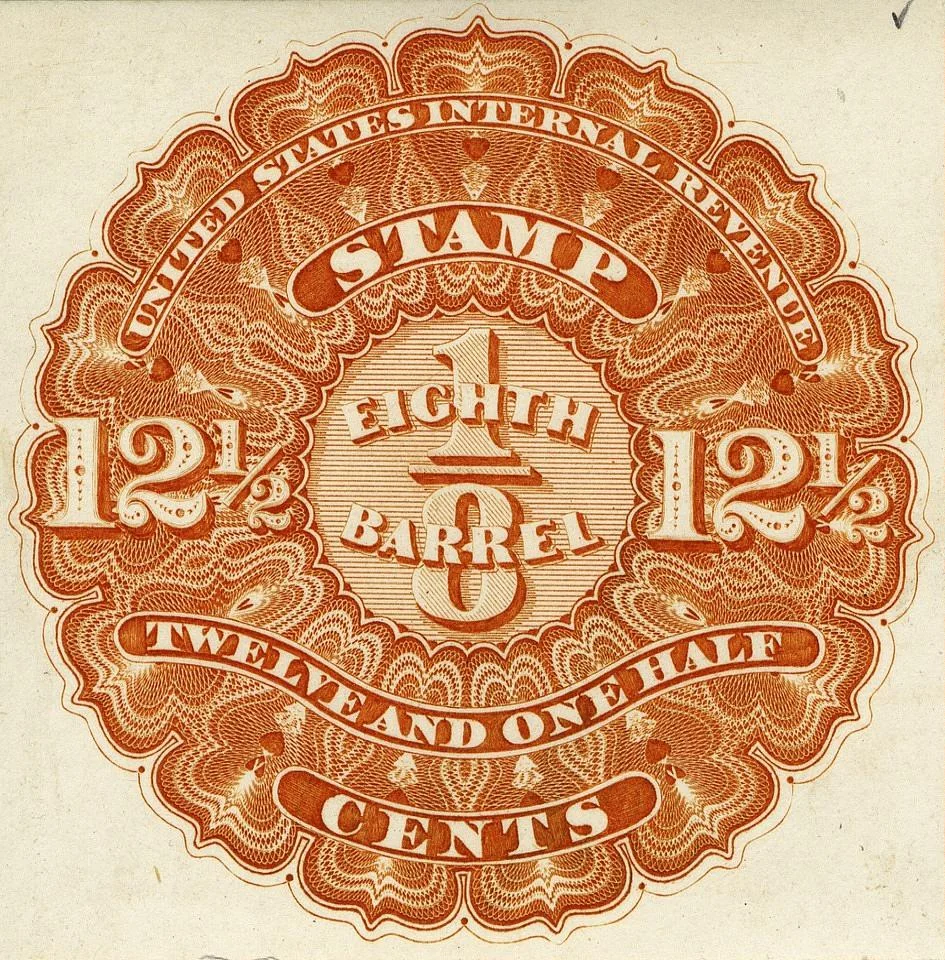 12 1/2c Beer revenue stamp proof single — تصویر رکورد موزهٔ ملی هنر آسیایی اسمیتسونیان (دسترسی آزاد)