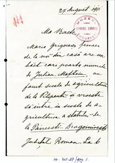 Scrisoare trimisă de Costache Enescu fiului său George Enescu — تصویر رکورد یوروپیانا