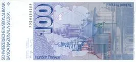 پشت اسکناس 100 francs فرانک سوئیس