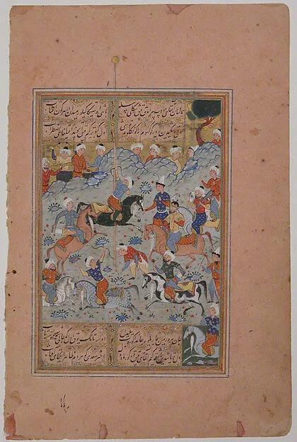 "A Contest of Skill in Archery on Horseback", Folio from a Divan (Collected Works) of Mir 'Ali Shir Nava'i — تصویر رکورد موزهٔ متروپولیتن (دسترسی آزاد)