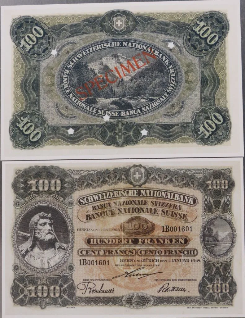 Banknote Fr 100, historisch, 1918 — تصویر رکورد یوروپیانا