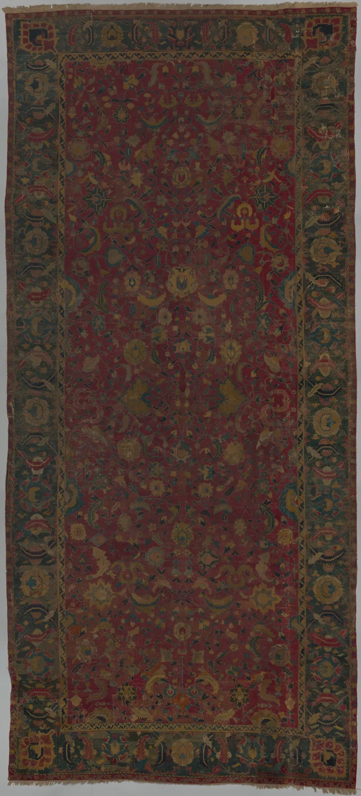 Indo-Persian carpet with vine scroll and palmette pattern — تصویر رکورد موزهٔ متروپولیتن (دسترسی آزاد)