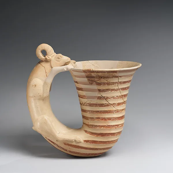 Vessel with a handle in the form of a ram — تصویر رکورد موزهٔ متروپولیتن (دسترسی آزاد)