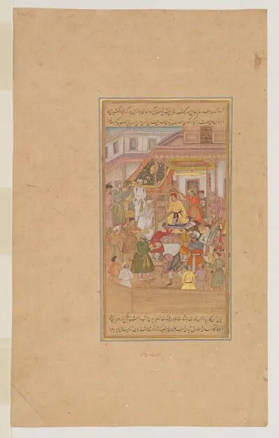 Akbar being weighed on his lunar birthday in 1577, from the History of Akbar (Akbarnama), by Abu’l-Fazl — تصویر رکورد یوروپیانا