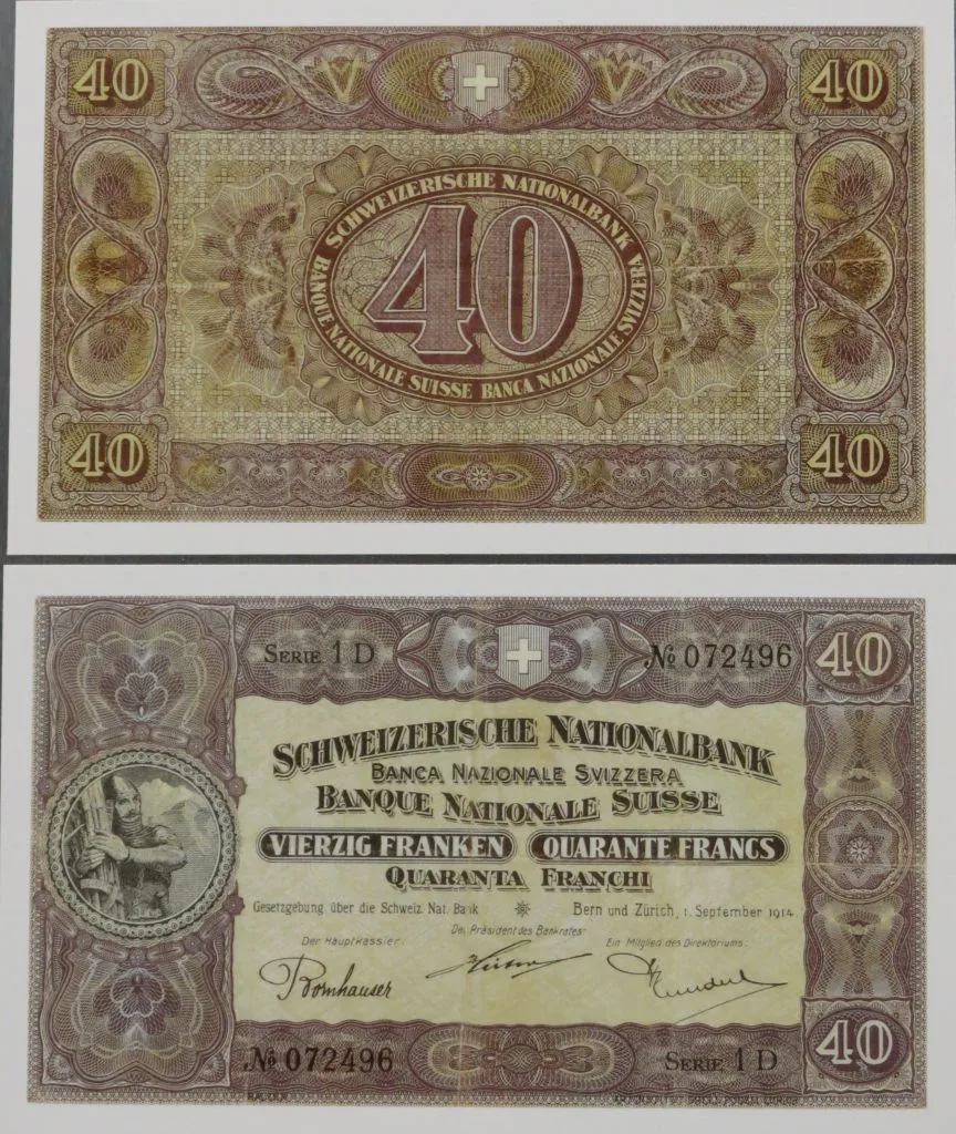 Banknote Fr. 40, 1914 — تصویر رکورد یوروپیانا