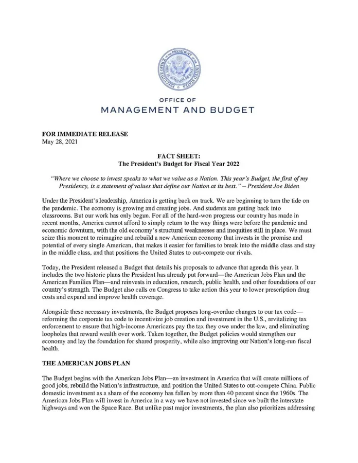 Fact Sheet: The President’s Budget for Fiscal Year 2022 — تصویر رکورد ویکیداده