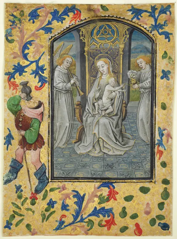 Leaf from a Book of Hours: Virgin and Child Enthroned — تصویر رکورد موزهٔ هنر کلیولند (دسترسی آزاد)