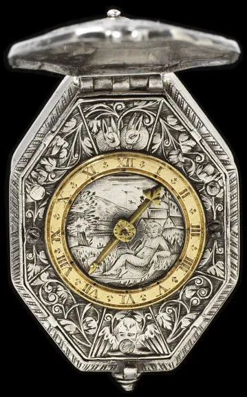 Engraved silver watch, movement signed by Charles Perras, France, Blois, about 1615. Engraved silver watch, signed 'Charles Barras A Bloys'. Engraved silver. — تصویر رکورد یوروپیانا