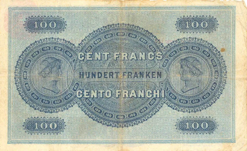 پشت اسکناس 100 francs فرانک سوئیس