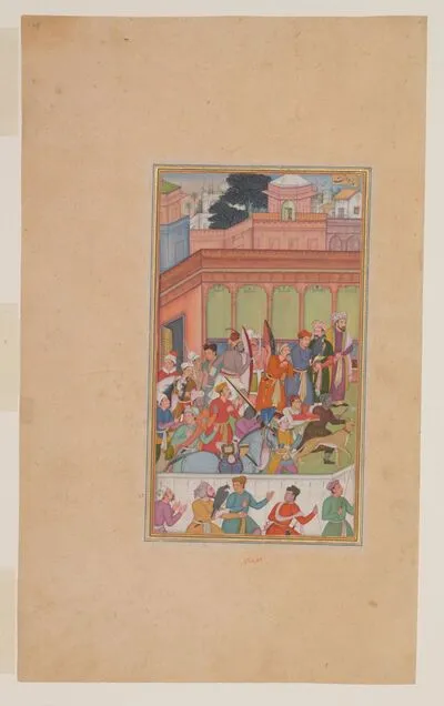 Akbar receives congratulations and gifts on the birth of his son Murad in June 1570, from the History of Akbar (Akbarnama), by Abu’l-Fazl — تصویر رکورد یوروپیانا