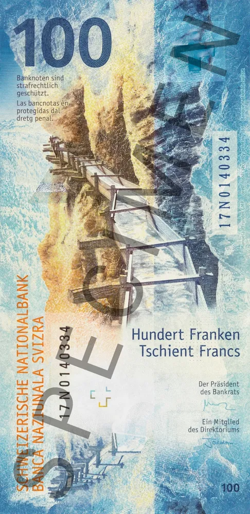 پشت اسکناس 100 francs فرانک سوئیس