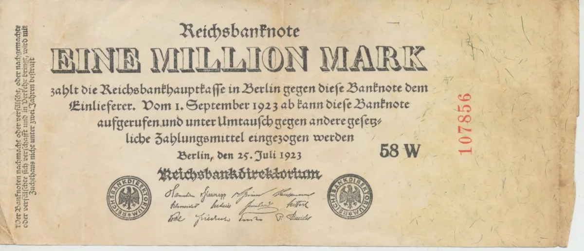 Reichsbanknote “One Million Mark” - Berlin, July 25, 1923 — تصویر رکورد یوروپیانا