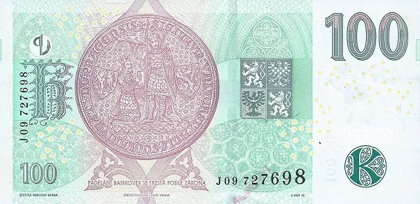 پشت اسکناس 100 Kč کرون چک