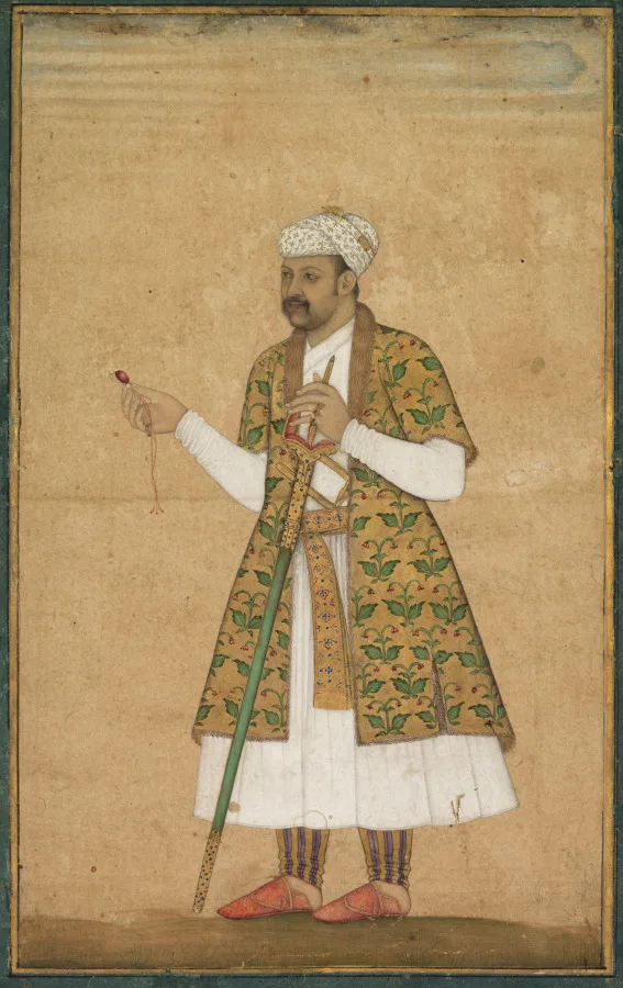 A Courtier, Possibly Khan Alam, Holding a Spinel and a Deccan Sword — تصویر رکورد موزهٔ هنر کلیولند (دسترسی آزاد)