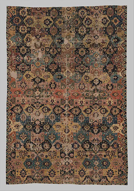 Vase-technique Carpet with Overlapping Cartouches — تصویر رکورد موزهٔ متروپولیتن (دسترسی آزاد)