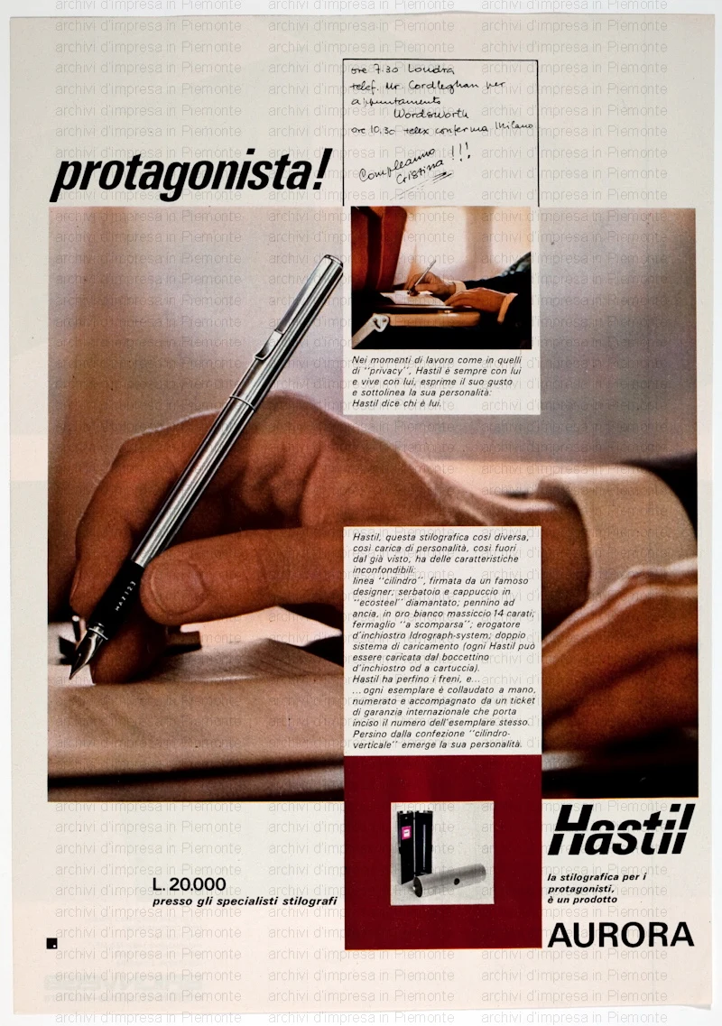 Pubblicità della penna stilografica Aurora Hastil pubblicata su rivista — تصویر رکورد یوروپیانا