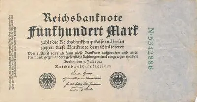 Zahlungsmittel / Reichsbanknote / Fünfhundert Mark — تصویر رکورد یوروپیانا