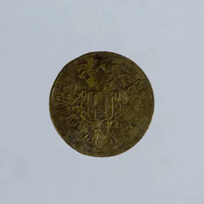 Tehnica: batere; Muchia: netedă; Aversul: Vulturul bicefal austriac, heraldic, având pe piept scut și âinând în gheare sceptru și glob cruciger. Cerc perlat exterior.; Reversul: Vulturul bicefal austr — تصویر رکورد یوروپیانا