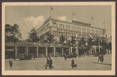 Ansichtskarte "Münchener Hofbräu-Ausschank" im Europahaus, Stresemannstraße [1/2] — تصویر رکورد یوروپیانا