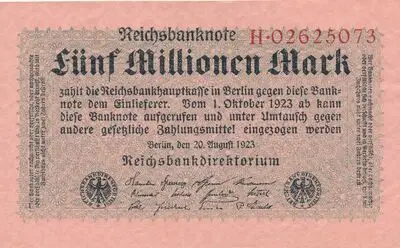 Zahlungsmittel / Reichsbanknote / Fünf Millionen Mark — تصویر رکورد یوروپیانا