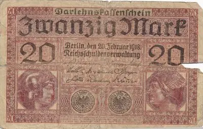 Zahlungsmittel / Darlehnskassenschein / Zwanzig Mark — تصویر رکورد یوروپیانا