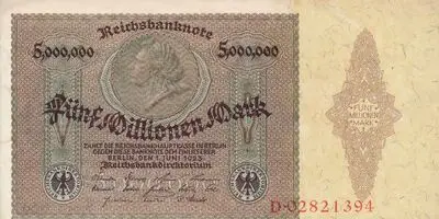 Zahlungsmittel / Reichsbanknote / Fünf Millionen Mark,
Medaillonschein — تصویر رکورد یوروپیانا