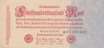 Zahlungsmittel / Reichsbanknote / Fünfhunderttausend Mark — تصویر رکورد یوروپیانا