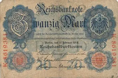 Zahlungsmittel / Reichsbanknote / Zwanzig Mark / 1914 — تصویر رکورد یوروپیانا